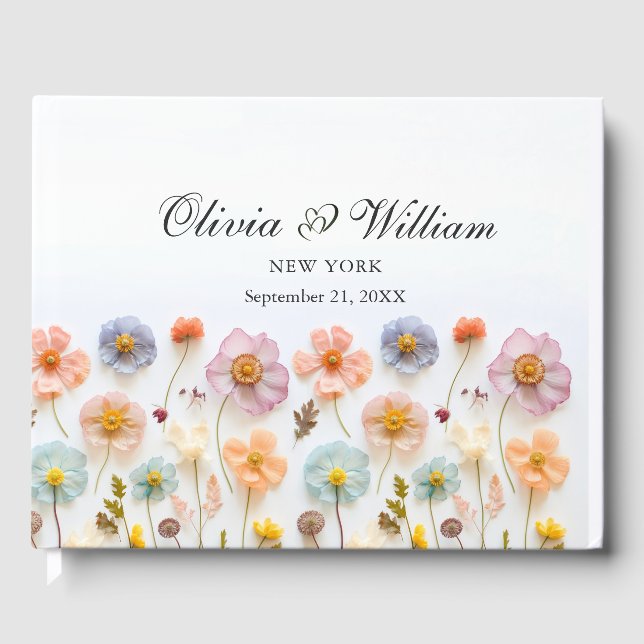 Elegant Pastel Pink Bohemian Wildflower Wedding Guest Book (Front)