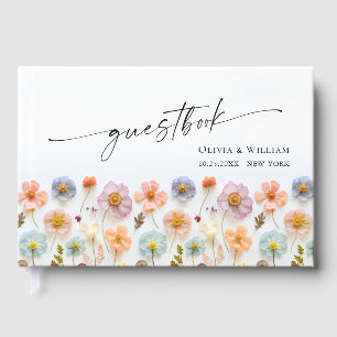 Elegant Pastel Pink Bohemian Wildflower Wedding Guest Book