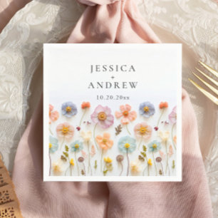 Elegant Pastel Pink Bohemian Wildflower Wedding Napkin