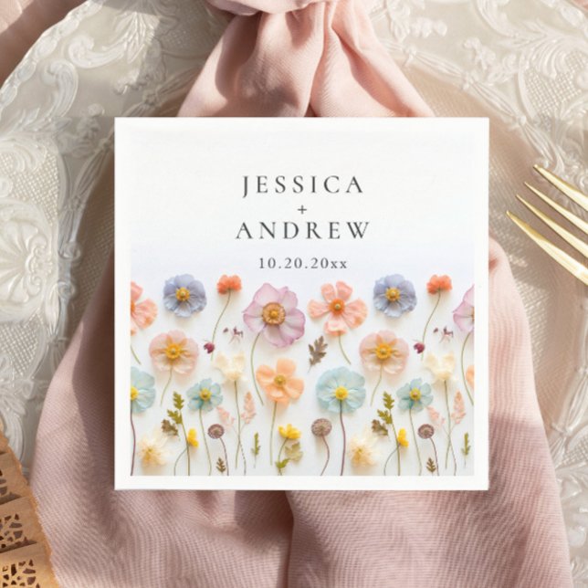 Elegant Pastel Pink Bohemian Wildflower Wedding Napkin (Creator Uploaded)