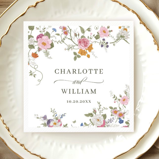 Elegant Pastel Pink Bohemian Wildflower Wedding Napkin (Creator Uploaded)