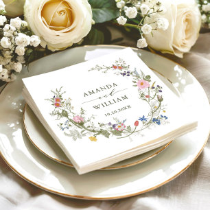Elegant Pastel Pink Bohemian Wildflower Wedding Napkin