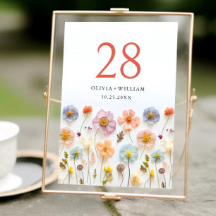 Elegant Pastel Pink Bohemian Wildflower Wedding Table Number