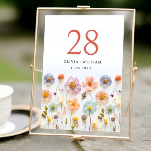 Elegant Pastel Pink Bohemian Wildflower Wedding Table Number (Creator Uploaded)