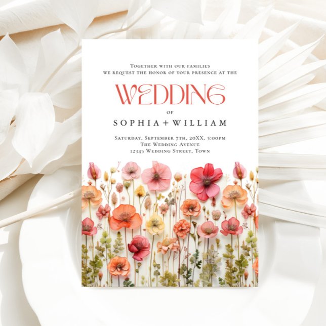 Elegant Pastel Pink Boho Wild Flowers Wedding Invitation (Creator Uploaded)