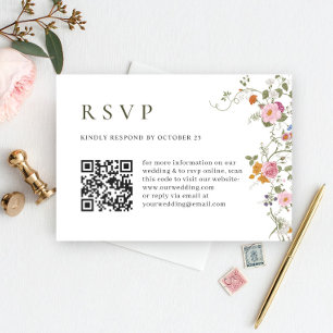 Elegant Pastel Pink Boho Wild Flowers Wedding RSVP