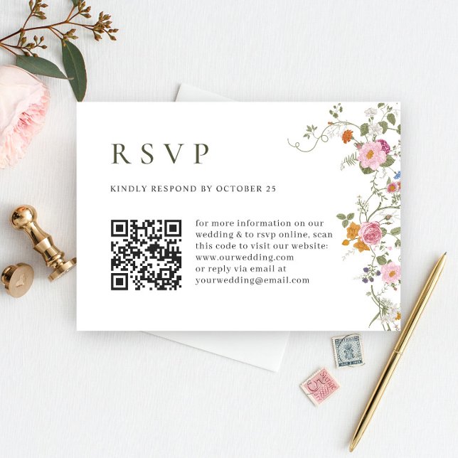 Elegant Pastel Pink Boho Wild Flowers Wedding RSVP (Creator Uploaded)
