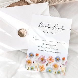 Elegant Pastel Pink Boho Wild Flowers Wedding RSVP Card