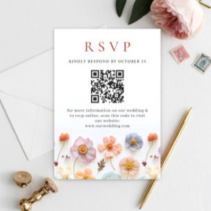 Elegant Pastel Pink Boho Wild Flowers Wedding RSVP Card