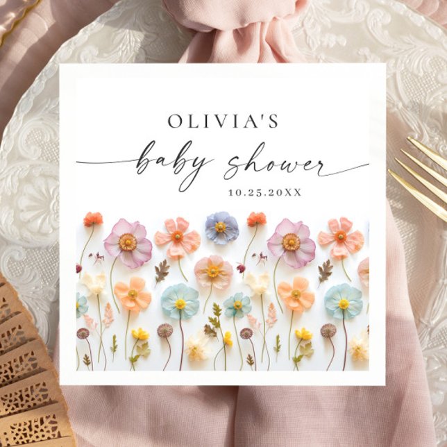 Elegant Pastel Pink Boho Wildflower Baby Shower Napkin (Creator Uploaded)