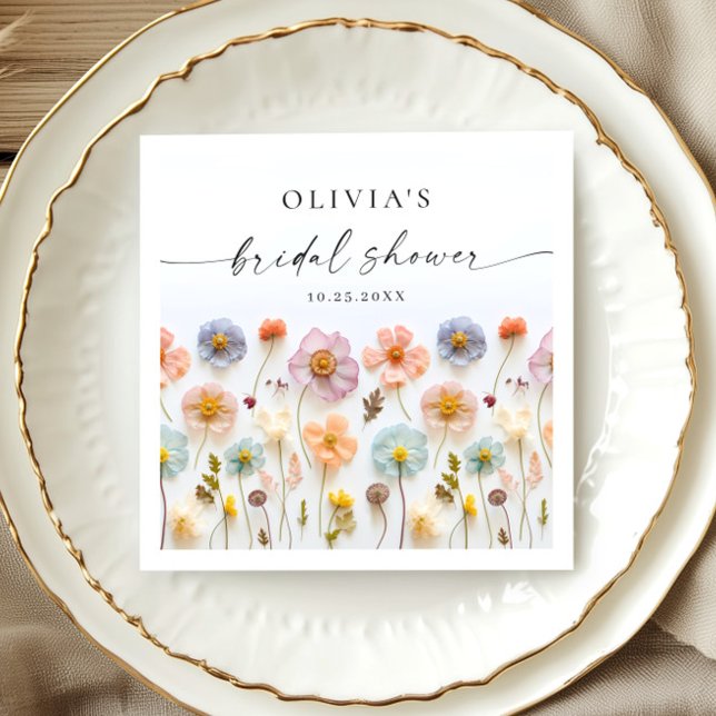 Elegant Pastel Pink Boho Wildflower Bridal Shower Napkin (Creator Uploaded)
