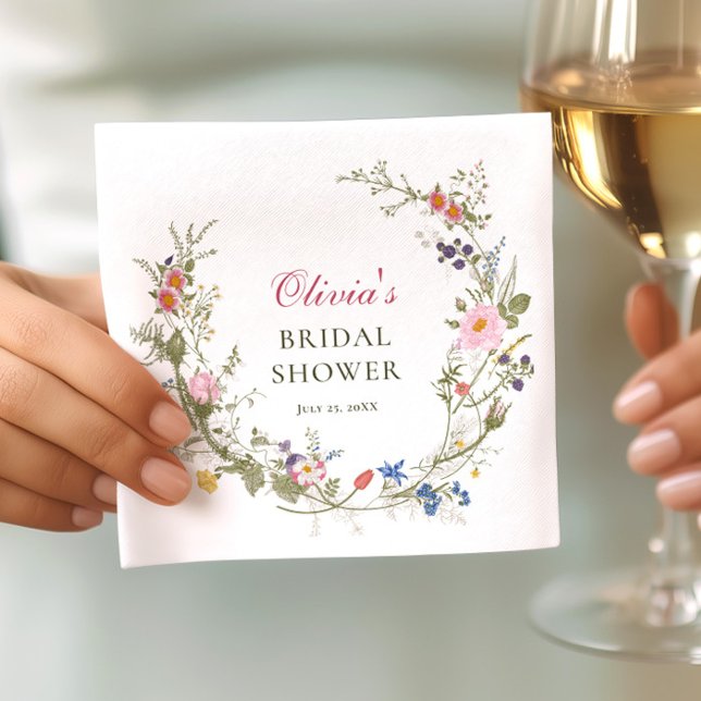 Elegant Pastel Pink Boho Wildflower Bridal Shower Napkin (Creator Uploaded)