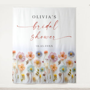 Elegant Pastel Pink Boho Wildflower Bridal Shower Tapestry