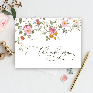 Elegant Pastel Pink Boho Wildflower Thank You Postcard