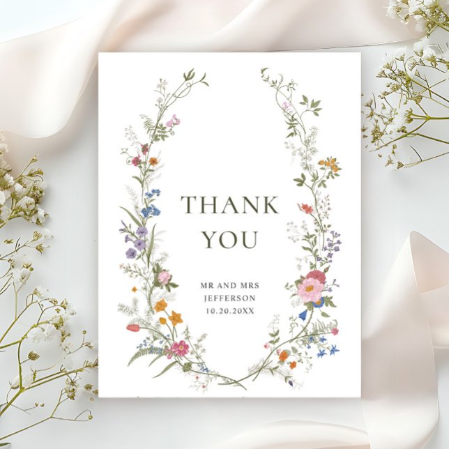 Elegant Pastel Pink Boho Wildflower Thank You Postcard (Creator Uploaded)