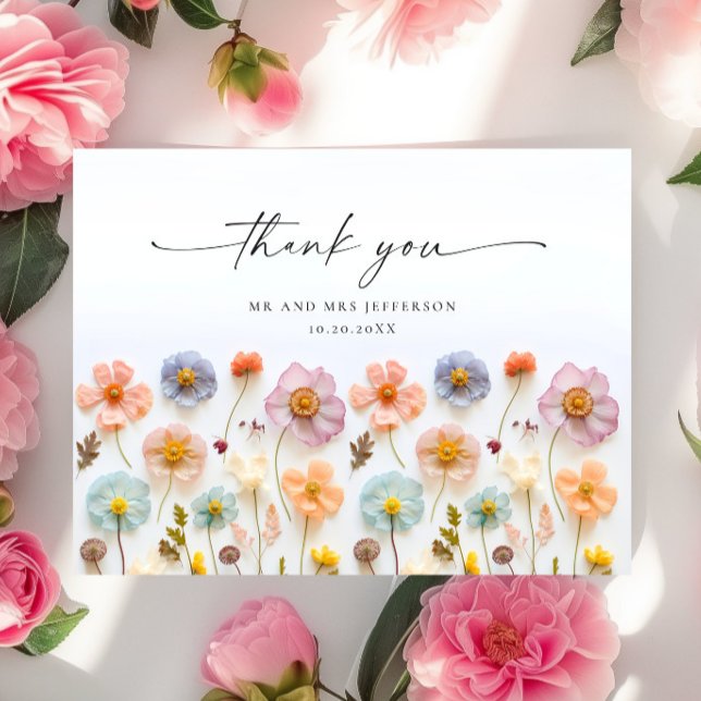 Elegant Pastel Pink Boho Wildflower Thank You Postcard (Creator Uploaded)