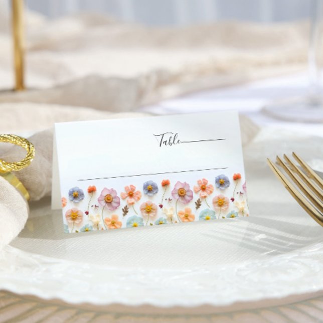 Elegant Pastel Pink Boho Wildflower Wedding Place Card (Creator Uploaded)