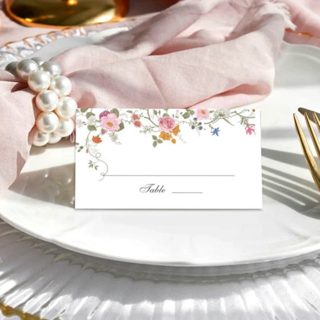 Elegant Pastel Pink Boho Wildflower Wedding Place Card (Creator Uploaded)