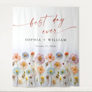 Elegant Pastel Pink Boho Wildflower Wedding Tapestry