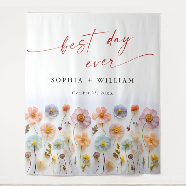 Elegant Pastel Pink Boho Wildflower Wedding Tapestry (Creator Uploaded)