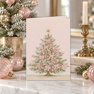 Elegant Pastel Pink Bow Christmas Tree Holiday Card