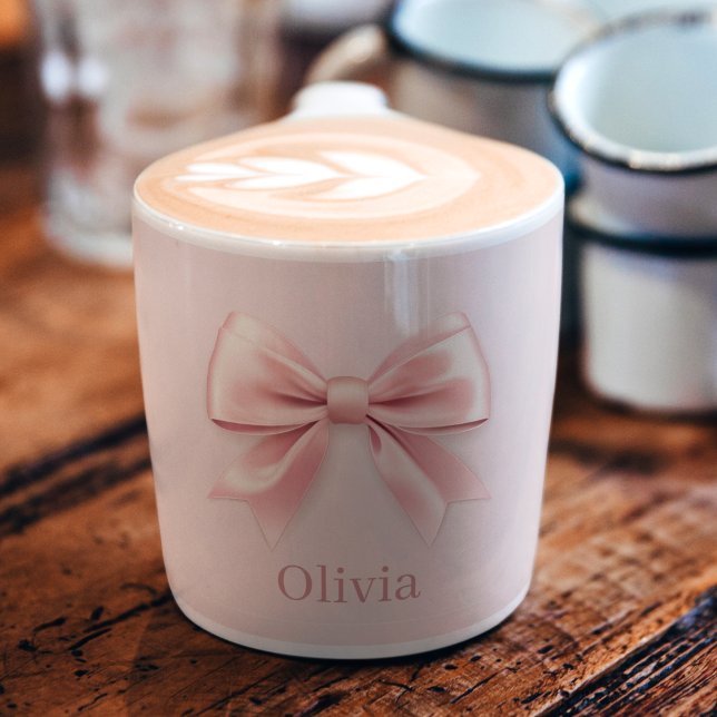 Elegant Pastel Pink Bow & Name Personalised Espresso Cup (Creator Uploaded)