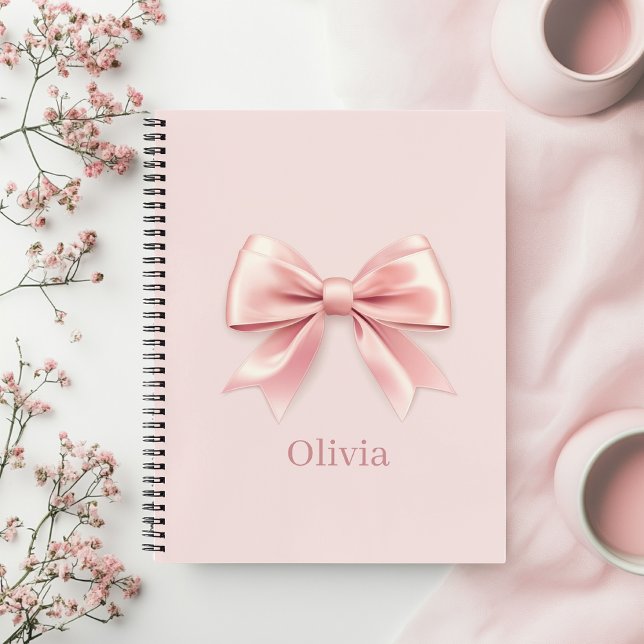 Elegant Pastel Pink Bow & Name Personalised Notebook (Creator Uploaded)