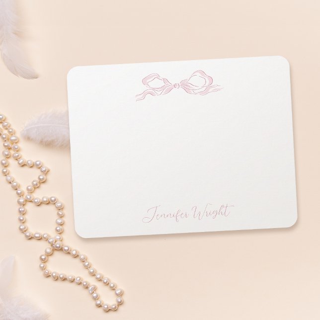 Elegant Pastel Pink Bow Personalised Stationery Card (Elegant Pastel Pink Bow Personalized Stationery Note Card)