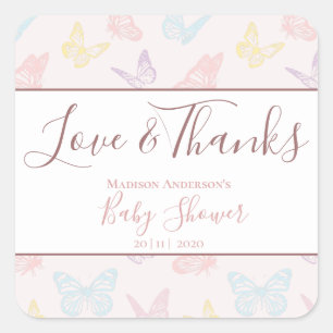 Elegant Pastel Pink Butterflies Baby Shower Thanks Square Sticker