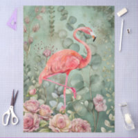 Elegant Pastel Pink Flamingo & Roses Decoupage