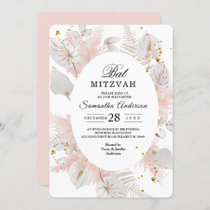 Elegant Pastel Pink Floral Frame & Gold Drops Invitation