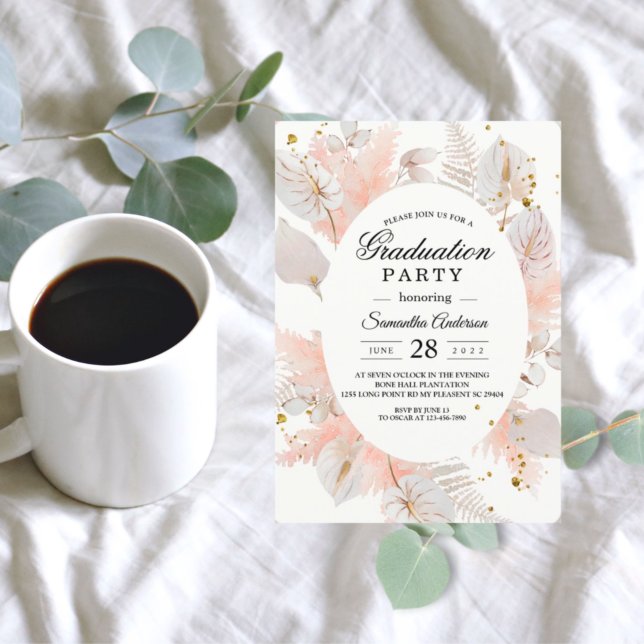Elegant Pastel Pink Floral Frame & Gold Drops Invitation (Creator Uploaded)