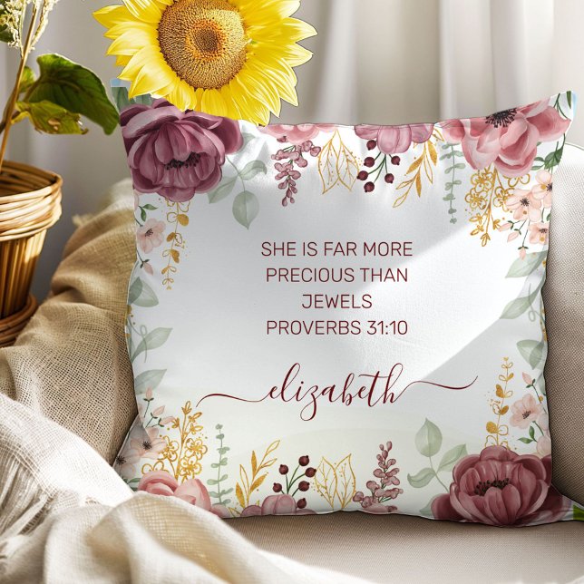 Elegant pastel pink flower Proverbs 31 woman Cushion (Creator Uploaded)