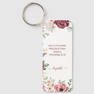 Elegant pastel pink flower scripture name key ring