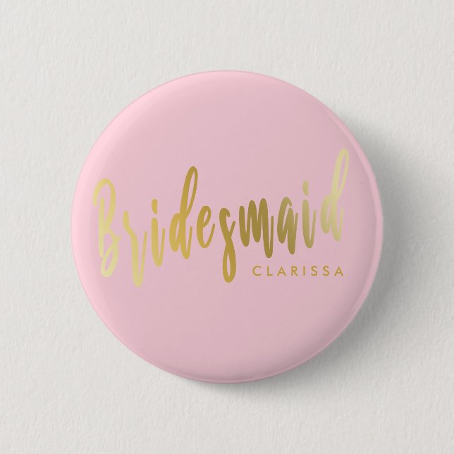 Elegant pastel pink & gold bridesmaid 6 cm round badge (Front)
