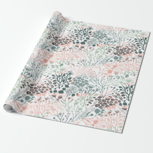 Elegant Pastel Pink Green Mint Floral Botanical Wrapping Paper