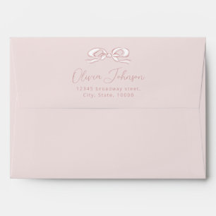 Elegant Pastel Pink Hand Drawn Bow Return Address Envelope