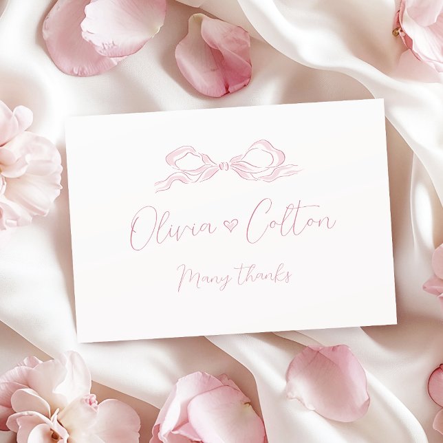 Elegant Pastel Pink Hand Drawn Bow Wedding Thank You Card (Elegant Pastel Pink Hand Drawn Bow Wedding Thank You Card)