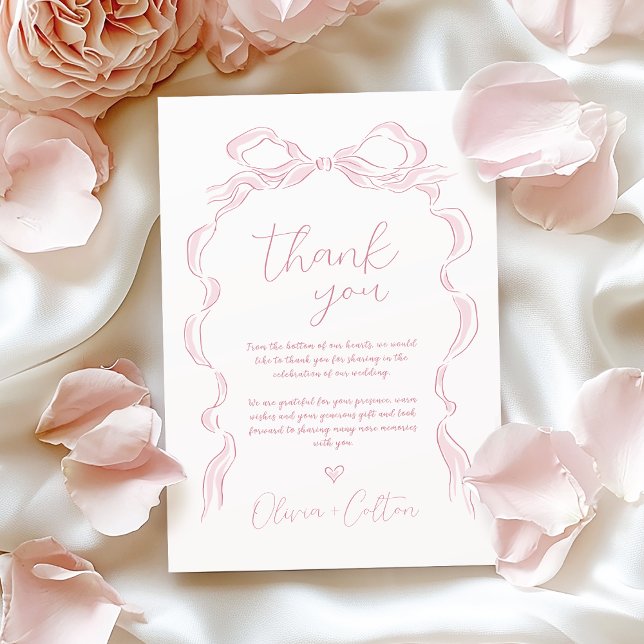Elegant Pastel Pink Hand Drawn Bow Wedding Thank You Card (Elegant Pastel Pink Hand Drawn Bow Wedding Thank You Card)