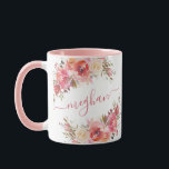 Elegant Pastel Pink Peach Rose Floral Monogram  Mu Mug<br><div class="desc">Elegant Beautiful, Pastel Pink Peach Rose Floral custom personalised monogram name mug. Stylish, pink peach watercolor roses, botanical floral design with foliage on white background. You can personalise with your name or monogram initial with a popular hand lettered typography script with swash/tail. #3341 Great feminine gift for birthday, christmas or...</div>