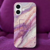 Elegant Pastel Pink Purple and Gold Swirl Marble