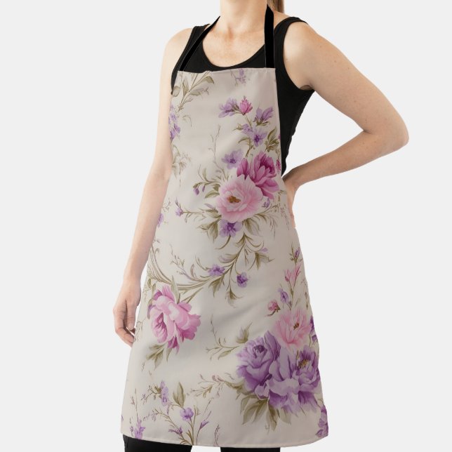 Elegant Pastel Pink & Purple Garden Blooms Apron (Insitu)