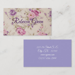Elegant Pastel Pink & Purple Garden Blooms Business Card