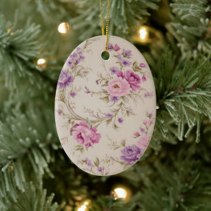 Elegant Pastel Pink & Purple Garden Blooms Ceramic Ornament
