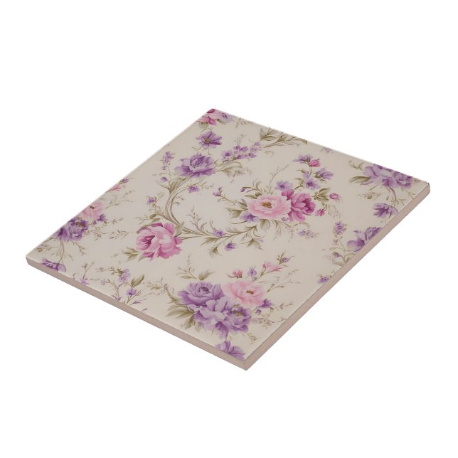 Elegant Pastel Pink & Purple Garden Blooms Ceramic Tile (Side)