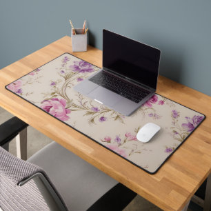 Elegant Pastel Pink & Purple Garden Blooms Desk Mat