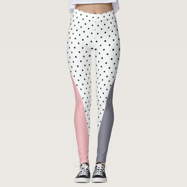 Elegant pastel pink purple geometric polka dots leggings (Front)