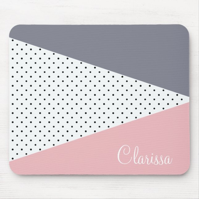 Elegant pastel pink purple geometric polka dots mouse pad (Front)