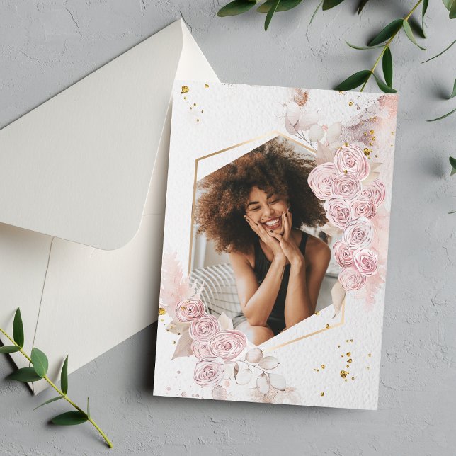 Elegant Pastel Pink Rose Floral Graduation Photo  Invitation (Creator Uploaded)