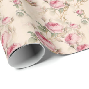 Elegant Pastel Pink Roses Floral Wrapping Paper